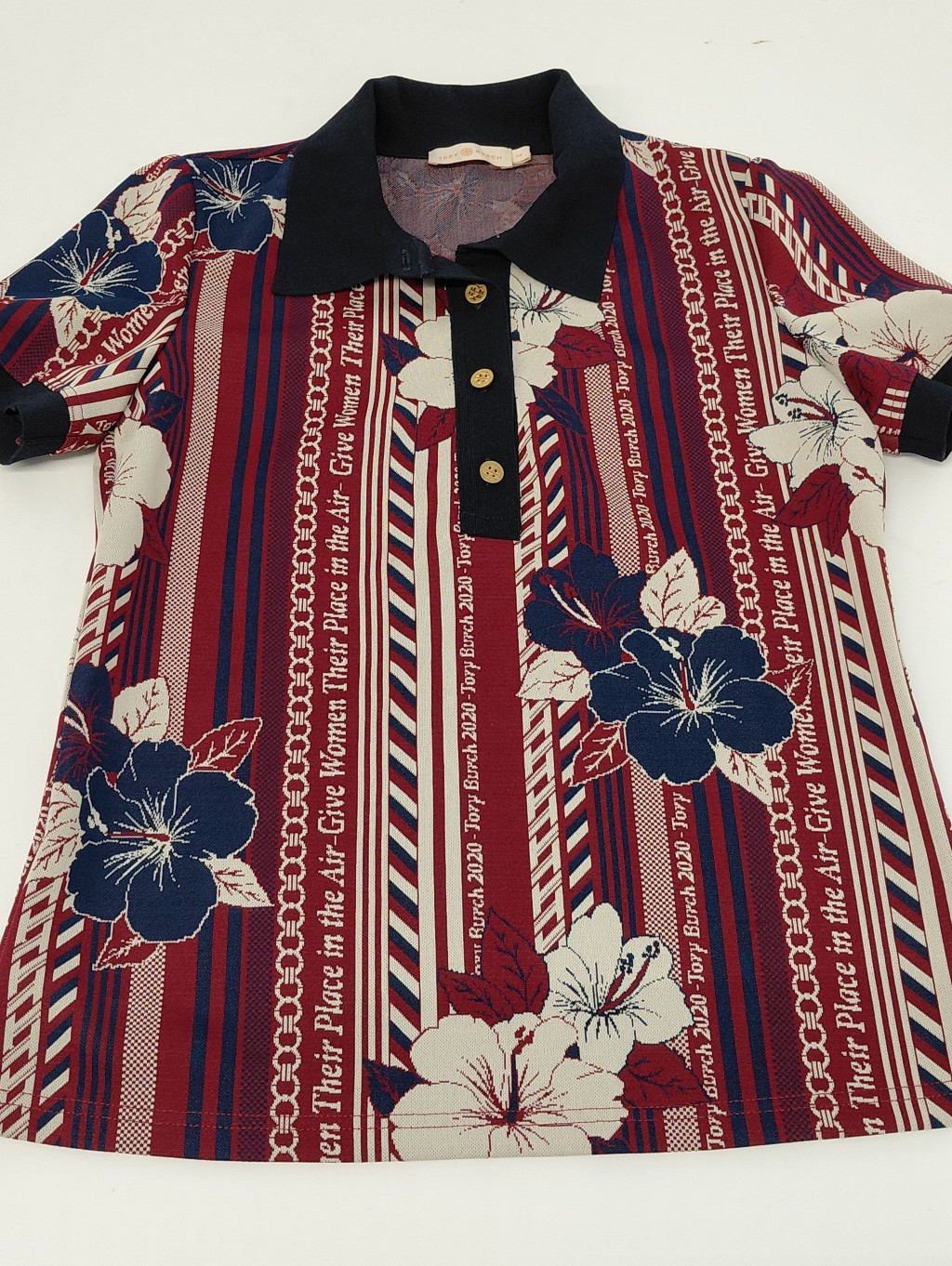 Tory Burch Women's Hawaiin Holiday Striped Polo Shirt - Small